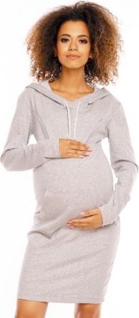 Těhotenské a kojící šaty s kapucí, dl. rukáv - šedé, Velikosti těh. moda  S (36) - obrázek 1