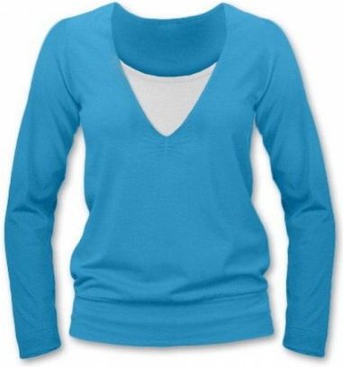 Kojící, těhotenské triko JULIE dl. rukáv - tyrkys, Velikosti těh. moda L/XL - obrázek 1