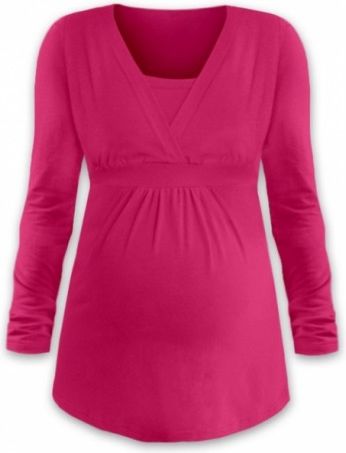 Kojící i těhotenská tunika ANIČKA s dlouhým rukávem - sytě růžová, Velikosti těh. moda L/XL - obrázek 1