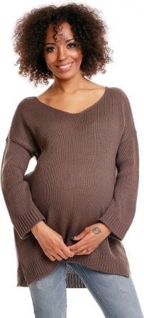 Pohodlný těhotenský svetřík s rozparky - cappuccino - obrázek 1