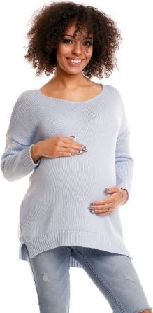 Pohodlný těhotenský svetřík s rozparky - sv. modrý - obrázek 1