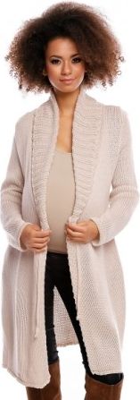 Delší těhotenský svetřík/kardigan s výrazným límcem - béžový - obrázek 1