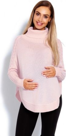 Těhotenské pončo s dlouhým rukávem - oválný střih, růžové - obrázek 1