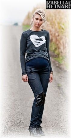 Těhotenské kalhoty/jeans NANA - granát jeans, Velikosti těh. moda L (40) - obrázek 1