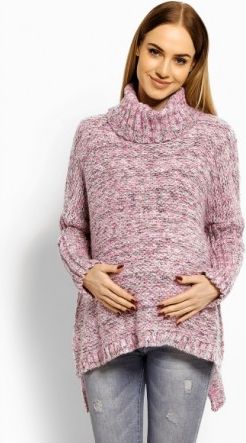 Volný vlněný těhotenský, kojící svetřík, pončo ALLY - růžový, šedý melír - obrázek 1