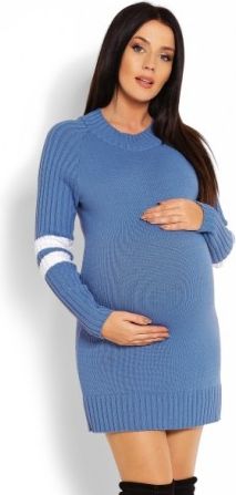 Těhotenský svetřík/tunika se stojáčkem - modrý - obrázek 1