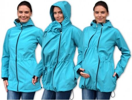 Bunda pro nosící, těhotné - softshellová (přední nošení), tyrkysová, Velikosti těh. moda M/L - obrázek 1