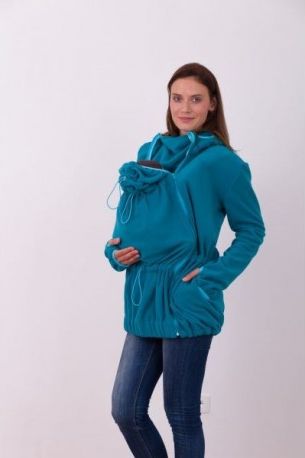 Nosící fleece mikina s kapucí - pouze přední nošení - petrolejová, Velikosti těh. moda S/M - obrázek 1