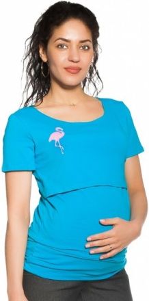 Be MaaMaa Těhotenské/kojicí triko Flamingo - tyrkysové, Velikosti těh. moda XS (32-34) - obrázek 1