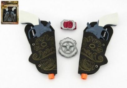 Pistole kovbojská plast 16cm 2ks s doplňky v krabici - obrázek 1