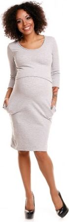Pohodlné těhotenské šaty, 3/4 rukáv - sv. šedé (kojící), Velikosti těh. moda XXL (44) - obrázek 1