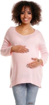 Pohodlný těhotenský svetřík s rozparky - sv. růžový - obrázek 1