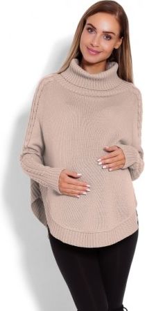 Těhotenské pončo s dlouhým rukávem - oválný střih, Latte - obrázek 1