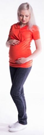 Těhotenské a kojící triko s kapucí, kr. rukáv - pomeranč, Velikosti těh. moda L/XL - obrázek 1