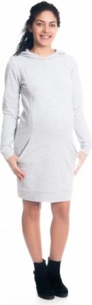 Těhotenské/kojící šaty Anais s kapucí, dlouhý rukáv - sv. šedé, Velikosti těh. moda M (38) - obrázek 1