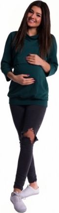 Těhotenské a kojící teplákové triko - tmavě zelené, Velikosti těh. moda  S (36) - obrázek 1