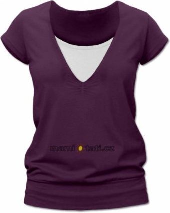 Kojící,těhotenské triko JULIE - švestková, Velikosti těh. moda L/XL - obrázek 1