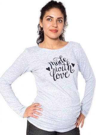 Těhotenské triko dlouhý rukáv Made with Love - šedé, Velikosti těh. moda XS (32-34) - obrázek 1