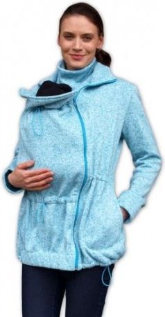 Nosící fleecová mikina - pro nošení dítěte ve předu - tyrkysový melír, Velikosti těh. moda S/M - obrázek 1