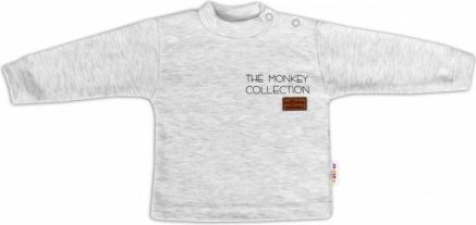 Baby Nellys Bavlněné tričko dlouhý rukáv Monkey - sv. šedý melírek, Velikost koj. oblečení 80 (9-12m) - obrázek 1
