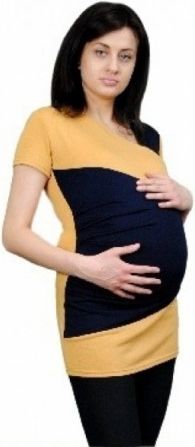Těhotenská tunika s asymetrickým výstřihem - hořčicová - obrázek 1