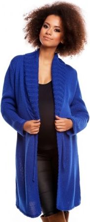 Delší těhotenský svetřík/kardigan s výrazným límcem - tm. modrý - obrázek 1