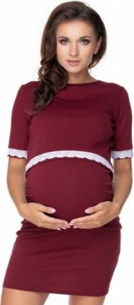 Be MaaMaa Těhotenské, kojící šaty, krátký rukáv - bordo, vel. L/XL - obrázek 1