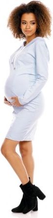 Těhotenské a kojící šaty s kapucí, dl. rukáv - sv. modré, Velikosti těh. moda XL (42) - obrázek 1