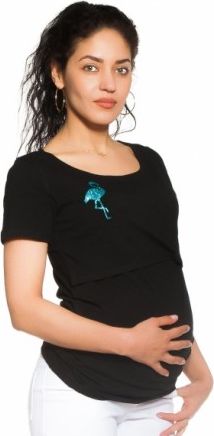Be MaaMaa Těhotenské/kojicí triko Flamingo - černé, Velikosti těh. moda XS (32-34) - obrázek 1
