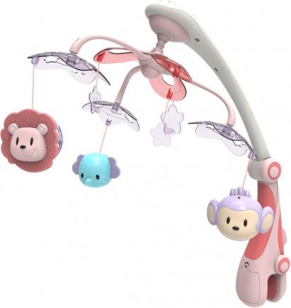 Kolotoč nad postýlku se světelným projektorem Baby Mix safari růžový, Růžová - obrázek 1