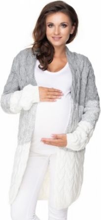 Be MaaMaa Těhotenský kardigan/svetr - šedý/krémový, copánkový vzor - obrázek 1