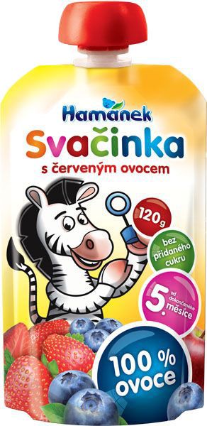 6x HAMÁNEK Svačinka 100% ovoce s červeným ovocem, (120 g) - ovocný příkrm - obrázek 2