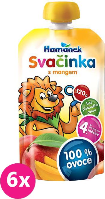 6x HAMÁNEK Svačinka 100% ovoce s mangem, (120 g) - ovocný příkrm - obrázek 1