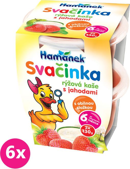 6x HAMÁNEK Svačinka s rýžovou kaší se zahradními jahodami (2x130 g) - ovocný příkrm - obrázek 1