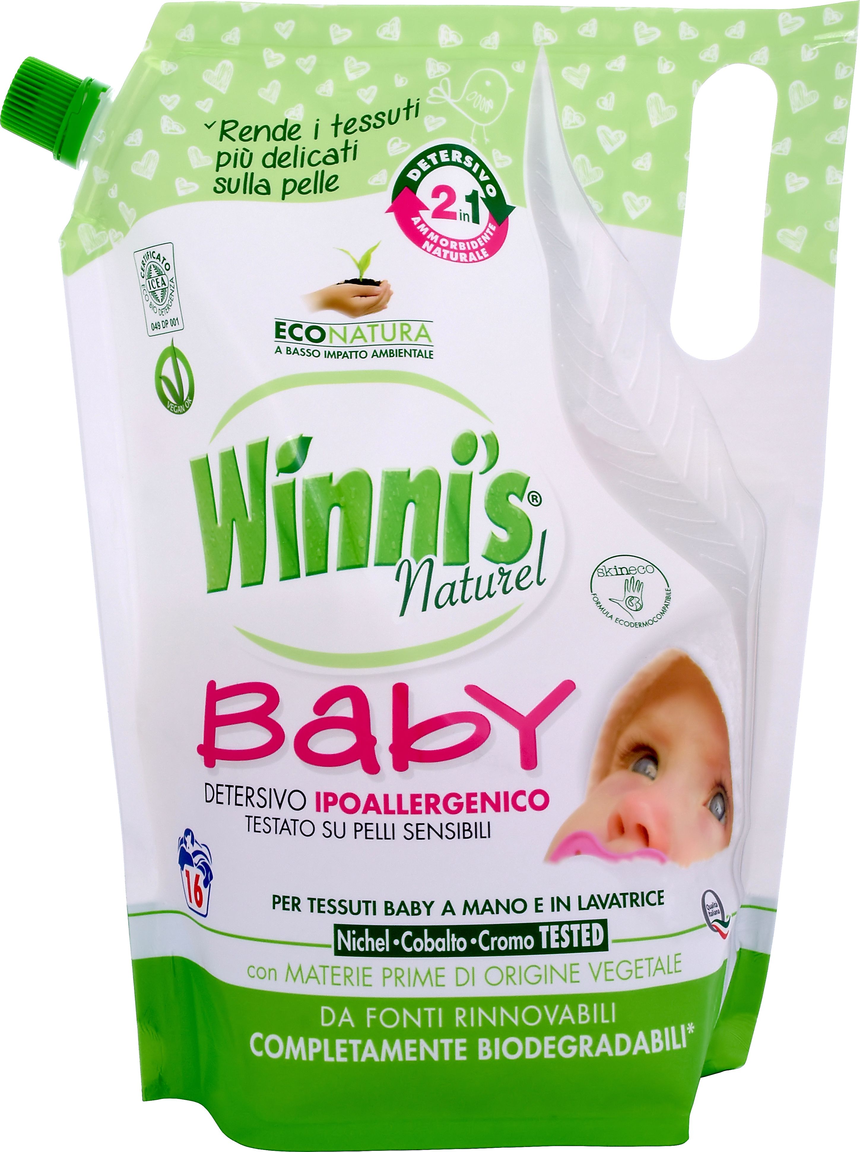 Winni's Lavatrice Baby 2v1 hypoalergenní prací gel s přírodní aviváží s jemnou vůní 800 ml - obrázek 1