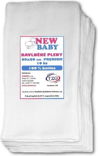 Bavlněné pleny NEW BABY 80x80 cm PREMIUM Bílé - obrázek 1