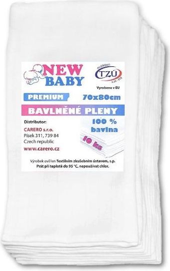 Bavlněné pleny NEW BABY 70x80 cm PREMIUM Bílé - obrázek 1