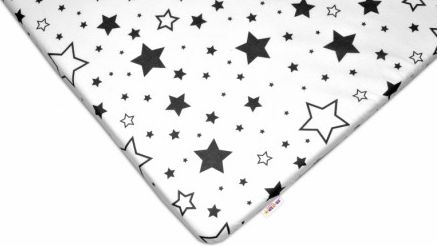 Bavlněné prostěradlo 60x120cm - Černé hvězdy a hvězdičky - bílé - obrázek 1