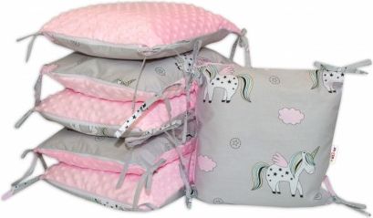 Polštářkový mantinel Baby Nellys, Jednorožec, minky - růžová - obrázek 1
