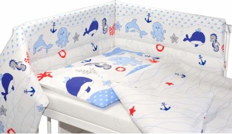 Mantinel s povlečením OCEÁN Baby Nellys - modrý, Velikost povlečení 135x100 - obrázek 1