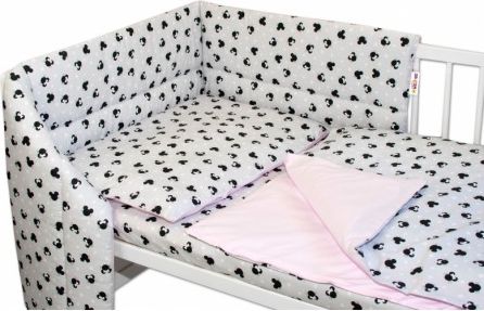 3-dílná sada mantinel s povlečením Baby Nellys - Minnie, šedá/růžová, Velikost povlečení 120x90 - obrázek 1