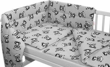 3-dílná sada mantinel s povlečením + zavinovačka zdarma - Baby Panda, šedá, Velikost povlečení 120x90 - obrázek 1