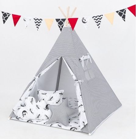 Stan pro děti teepee, týpí S VÝBAVOU - pepi černá / černé víly na bílém - obrázek 1