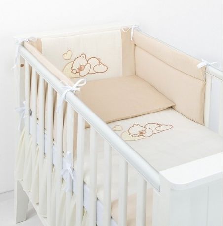 Mamo Tato 3-dílný set do postýlky s mantinelem Lux vyšivka, Snílek ecru / béžový, Velikost povlečení 135x100 - obrázek 1