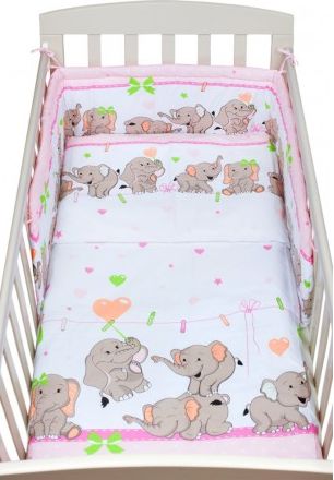 3-dílné ložní povlečení New Baby 100/135 cm růžové se sloníky, Růžová - obrázek 1