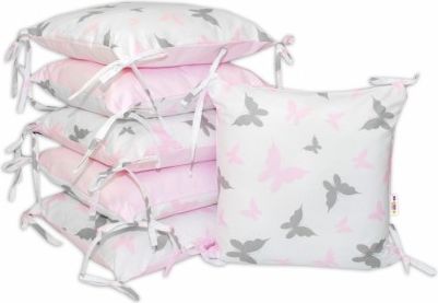 Bavlněný polštářkový mantinel Baby Nellys, Motýlci - růžový - obrázek 1