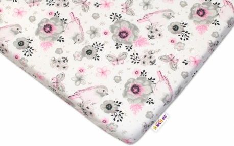 Dětské bavlněné prostěradlo do postýlky Baby Nellys - Ptáčci - růžové - obrázek 1
