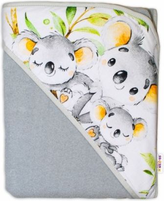 Dětská termoosuška s kapucí Baby Nellys, Medvídek Koala, 100 x 100 cm - šedá - obrázek 1
