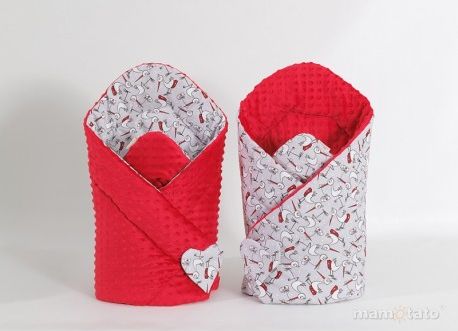Oboustranná zavinovačka MINKY BABY - Čápi/ červená - obrázek 1
