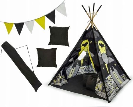 Stan pro děti teepee, týpí s výbavou - Batman, 120x120x180 cm, černý - obrázek 1